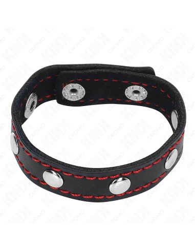 KINK - LEATHER PENIS RING WITH PRESSURE CLOSURE RED LINING 21 X 1.5 CM