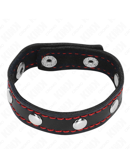 KINK - LEATHER PENIS RING WITH PRESSURE CLOSURE RED LINING 21 X 1.5 CM