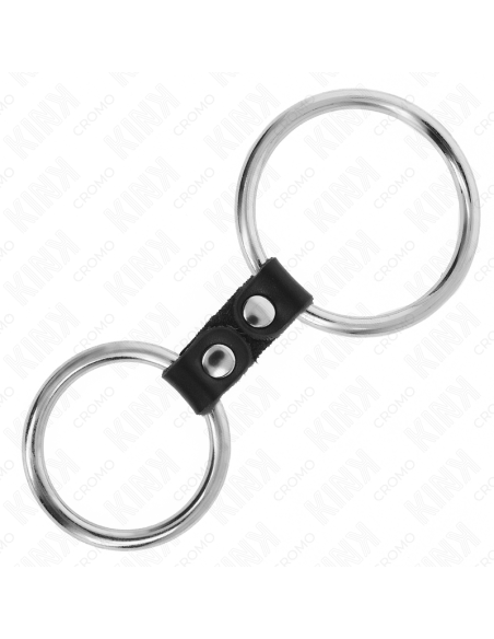 KINK - DOUBLE METAL PENIS RING 3.7 CM TO 5 CM CONNECTED BY LEATHER STRAP MODEL 2
