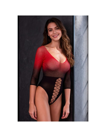 PASSION - BS118 BLACK AND RED MESH BODYSTOCKING