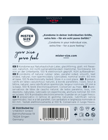 MISTER SIZE - PREZERVATYVŲ DYDIS XL 60 MM (3 VIENETAI)