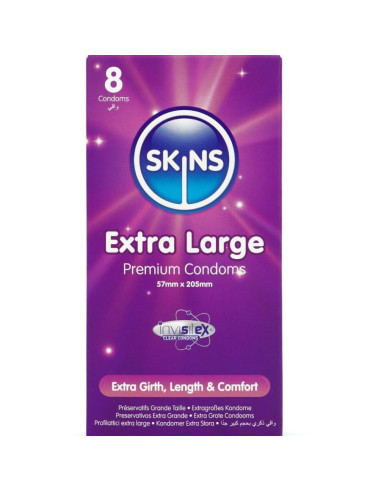 SKINS - YPAČ DIDELIS PREMIUM KLASĖS PREZERVATYVŲ PAKUOTĖ, 8 vnt.