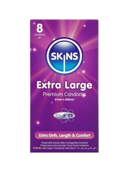 SKINS - YPAČ DIDELIS PREMIUM KLASĖS PREZERVATYVŲ PAKUOTĖ, 8 vnt.