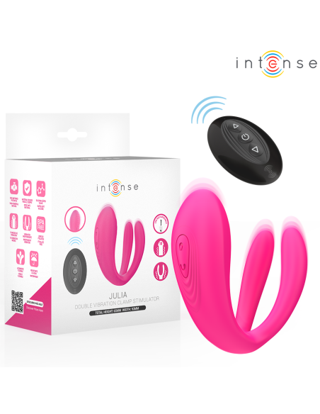 INTENSE - JULIA DVIGUBAS VIBRATORIAUS SPAUSTUVAS STIMULIATORIAUS NUOTOLINIO VALDYMO PULTAS