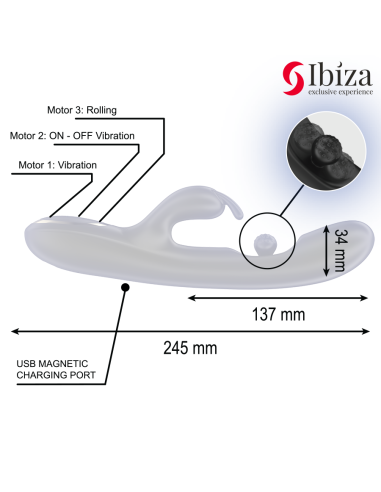 IBIZA - POWERFUL RABBIT VIBRATOR WITH MASSAGING ROLLING PEARL