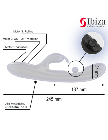 IBIZA - POWERFUL RABBIT VIBRATOR WITH MASSAGING ROLLING PEARL