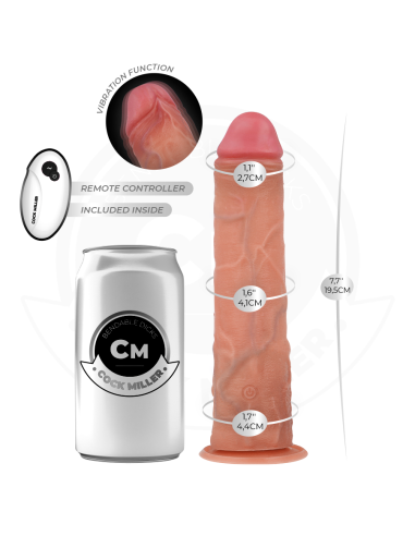 COCK MILLER - REALISTINIS DILDO SU SIURTUKU IR NUOTOLINIO VALDYMO PULTU, VIBRACIJOS 19,5 CM