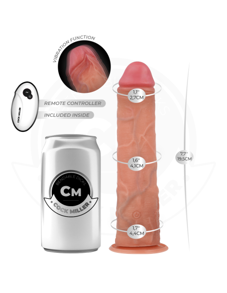 COCK MILLER - REALISTINIS DILDO SU SIURTUKU IR NUOTOLINIO VALDYMO PULTU, VIBRACIJOS 19,5 CM