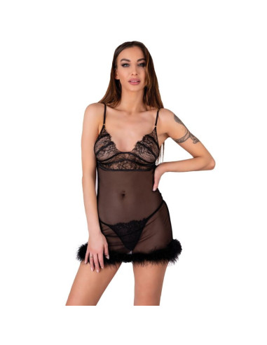 LIVCO CORSETTI FASHION - ZERUNAM SET BABYDOLL BLACK THONG