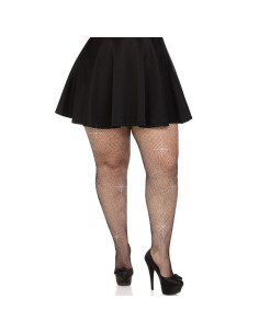 LEG AVENUE - CRYSTALIZED MESH STOCKINGS BLACK PLUS SIZE