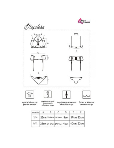 LIVCO CORSETTI FASHION - MAJALESA LC 90526 LIEMENĖLĖ SU KELNINĖLĖMIS IR JUODOMIS PAPUOŠTOMIS