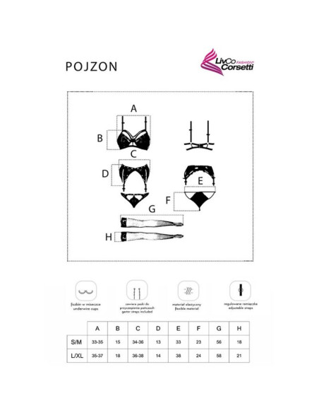 LIVCO CORSETTI FASHION - POJZON LC 90670 LIEMENĖLĖ SU KAIŠTIENOS DIRŽU, KOJINĖS, KELNINĖS, JUODOS