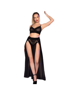 CHILIROSE - CR 4672 BLACK TOP SKIRT AND THONG WITH GOLDEN CHAINS S