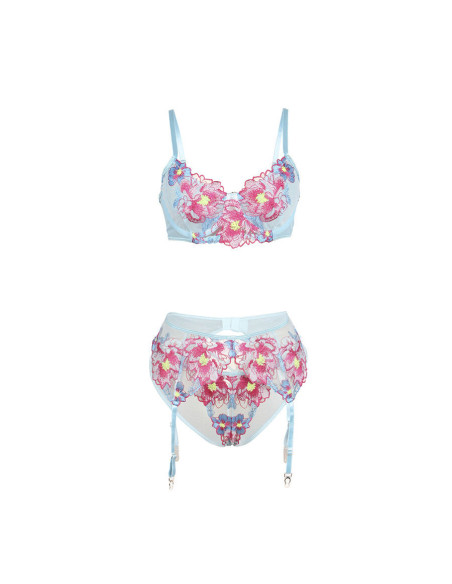 SUBBLIME - 957643 FLOWER EMBROIDERED BRA AND GARTER BELT SET PINK S-M