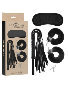 INTENSE - FETISH EROTIC PLAYSET 1 WITH HANDCUFFS, BLIND MASK AND FLOGGER