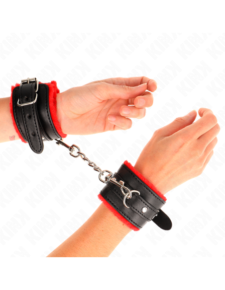 KINK - aukščiausios kokybės kailio pamušalu išklotos riešo apsaugos, raudonos spalvos su juodu diržu, reguliuojamas 17–29 CM x 6