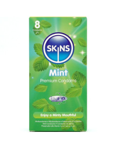 SKINS - MĖTINĖS PREMIUM KLASĖS PREZERVATYVŲ PAKUOTĖ, 8 vnt.
