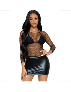 LEG AVENUE - FISHNET LONG SLEEVE T-SHIRT BLACK