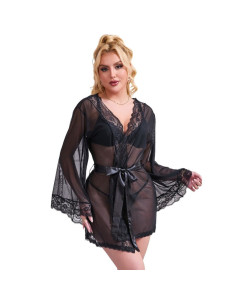 SUBBLIME - TRANSPARENT FABRIC ROBE WITH LACE DETAIL BLACK S-M