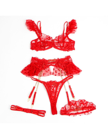 SUBBLIME - 957506 LACE BRA AND GARTER SET RED S-M