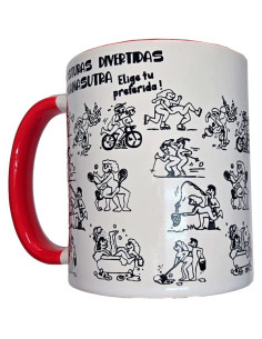 DIABLO PICANTE - WHITE KAMASUTRA POSITIONS MUG WITH RED HANDLE 370 ML