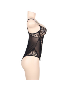 SUBBLIME - QUEEN PLUS FLORAL LACE AND FRINGED BLACK TEDDY 2