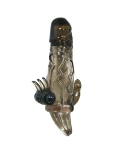 BAILE - BRAVE MAN PENIS COVER WITH CLIT AND ANAL STIMULATION DOUBLE BULLET BLACK 16.5 CM