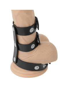 DARKNESS - ADJUSTABLE LEATHER DOUBLE PENIS AND TESTICLE RING 2