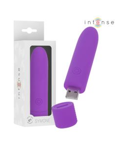 INTENSE - SYMONE USB ĮKRAUNAMAS VIBRUOJAMAS ŽIEDAS 8 VIBRACIJOS VIOLETINĖS 10 X 2,2 CM
