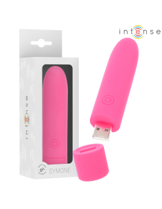 INTENSE - SYMONE USB ĮKRAUNAMAS VIBRUOJAMAS ŽIEDAS 8 VIBRACIJOS ROŽINIS 10 X 2,2 CM