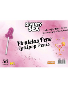 DIABLO GOLOSO - 50 PENIS LOLLIPOPS GIN TONIC BRAŠKIŲ SKONIO 10 ALKOHOLIO
