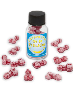 DIABLO PICANTE - JAR OF 12 STRAWBERRY-CHERRY HAPPY PENIS-SHAPED CANDIES