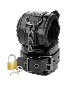 DARKNESS - BLACK ADJUSTABLE LEATHER HANDCUFFS WITH PADLOCK 2