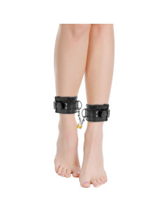 DARKNESS - ADJUSTABLE BLACK LEATHER ANKLE HANDCUFFS WITH PADLOCK 2
