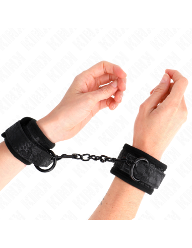 KINK - DARK LACE COVERED WRIST CUFFS NEOPRENE ADJUSTABLE BLACK 20-29 CM X 5 CM