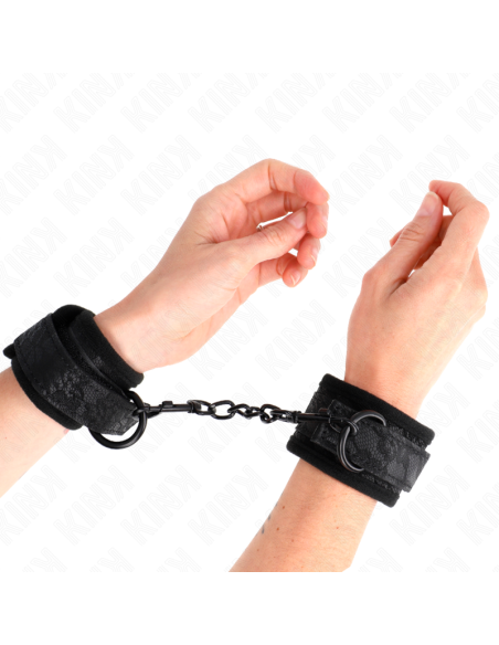 KINK - DARK LACE COVERED WRIST CUFFS NEOPRENE ADJUSTABLE BLACK 20-29 CM X 5 CM