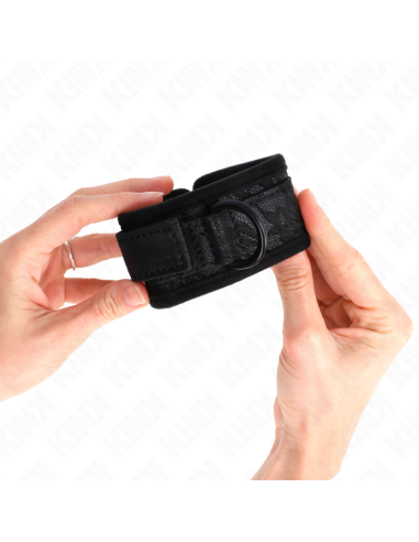 KINK - DARK LACE COVERED WRIST CUFFS NEOPRENE ADJUSTABLE BLACK 20-29 CM X 5 CM