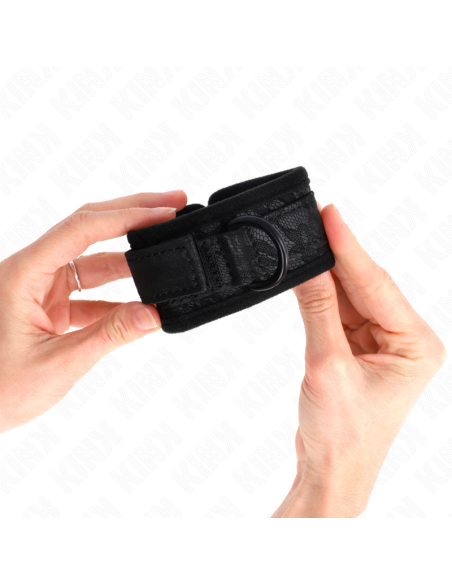 KINK - DARK LACE COVERED WRIST CUFFS NEOPRENE ADJUSTABLE BLACK 20-29 CM X 5 CM