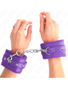 KINK - aukščiausios kokybės kailio pamušalu išklotos riešo apsaugos, violetinės spalvos, su violetiniu diržu, reguliuojamas 17–2