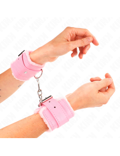 KINK - FUR LINED WRIST RESTRAINTS PINK WITH PINK BELT ADJUSTABLE 17-29 CM X 6 CM