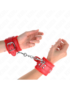 KINK - FUR LINED WRIST RESTRAINTS RED WITH RED BELT ADJUSTABLE 17-29 CM X 6 CM