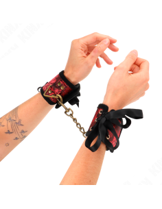 KINK - SCANDAL WRIST RESTRAINTS RED-BLACK LACE DETAILS 24.5 CM X 6.5 CM