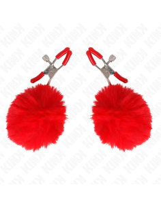 KINK - FAUX FUR BALL NIPPLE CLAMP RED 6 CM 2