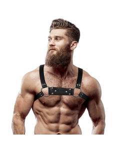 FETISH SUBMISSIVE ATTITUDE - MENS ECO-LEATHER BULLDOG CHEST HARNESS SIZE M-L