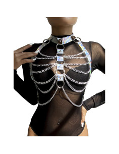SUBBLIME - 953737 CHEST HARNESS WITH RINGS AND CHAINS SILVER ONE SIZE