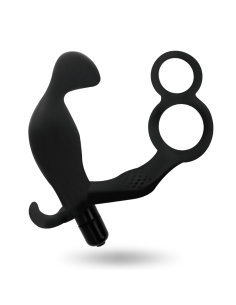 ADDICTED TOYS - ANAL PLUG WITH DOUBLE PENIS RING AND TESTICLES BLACK