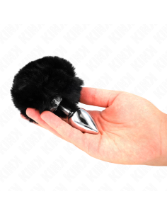 KINK - STAINLESS STEEL PLUG 7 x 3 CM WITH BLACK FAUX FUR RABBIT TAIL 8 CM