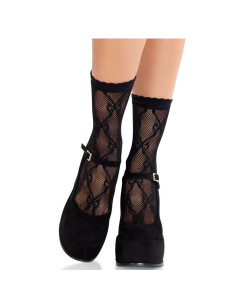 LEG AVENUE - BLACK LACE BOW LACE SOCKS