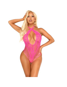 LEG AVENUE - BODY PINK LACE CROSS NECK ONE SIZE