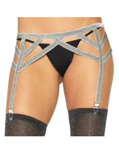 LEG AVENUE - SILVER LUREX ELASTIC GARTER BELT ONE SIZE